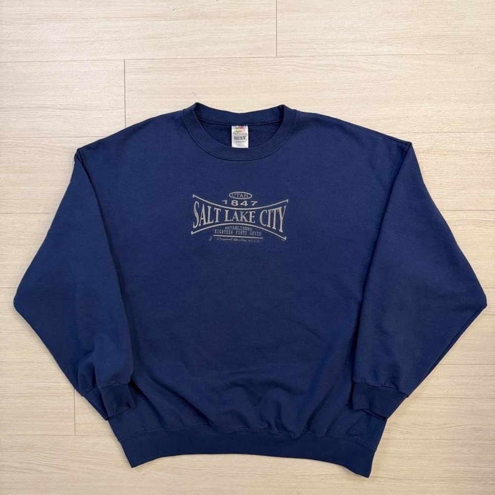 Vintage Salt Lake City Utah Navy Blue Crewneck Sweatshirt Mens Size XXL